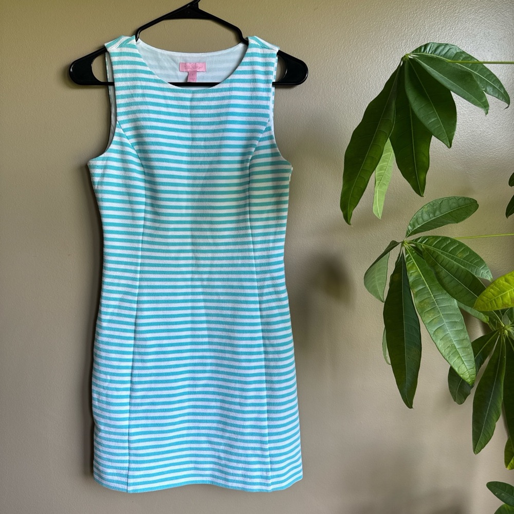 Lilly Pulitzer Aqua and White Striped Mini Dress